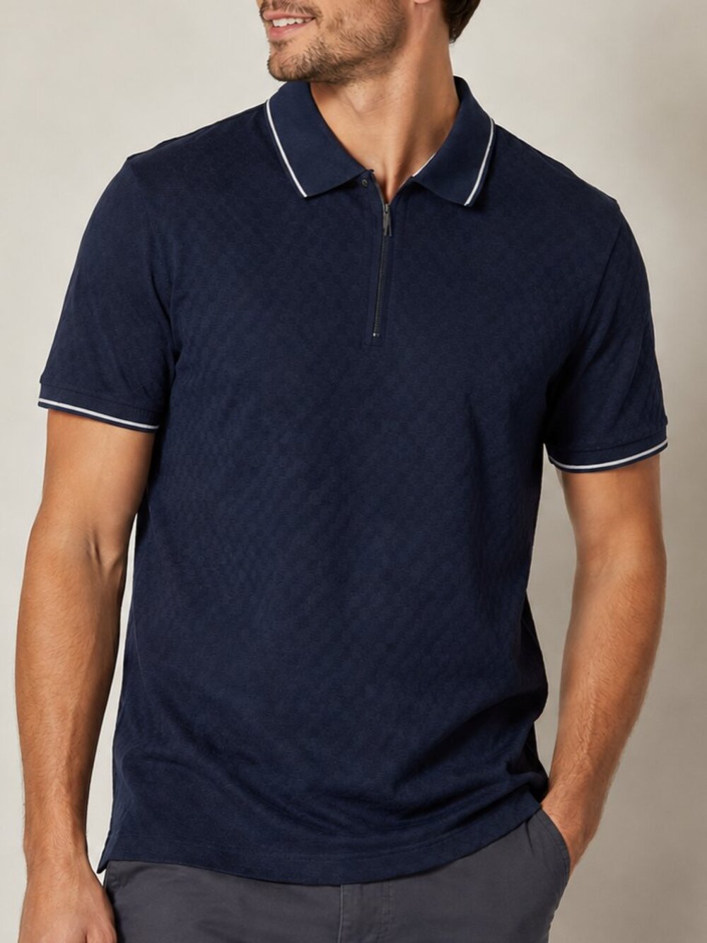 Ted Baker Men's Navy Blue Textured Polo Shirt 100% Cotton Short Sleeve Size M